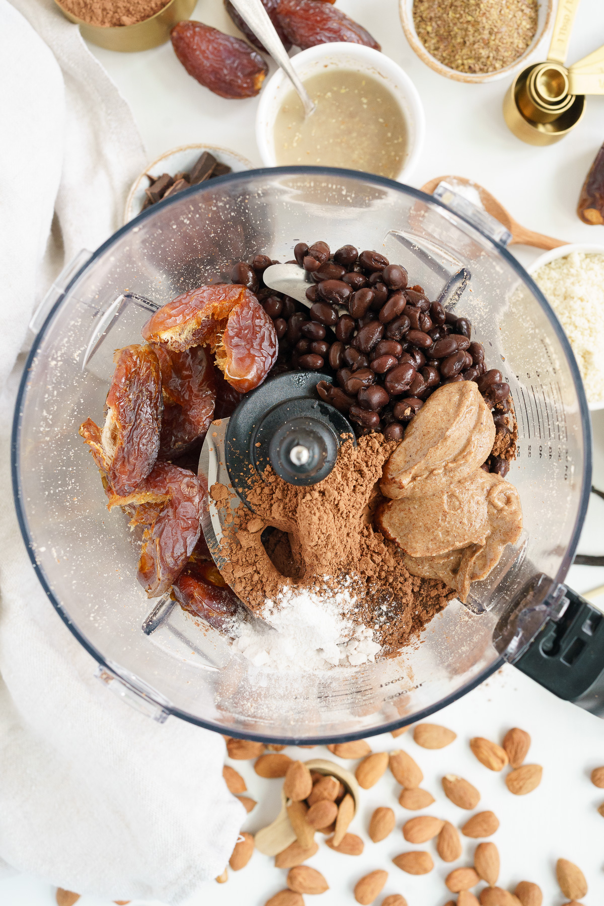 top view of ingredients in a food processor bowl