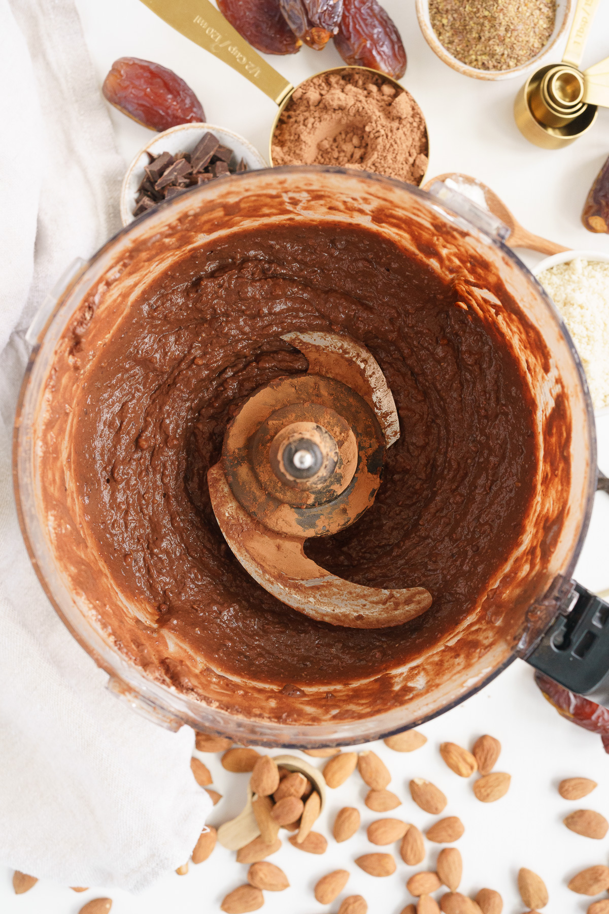 top view of blended mix in a food processor bowl