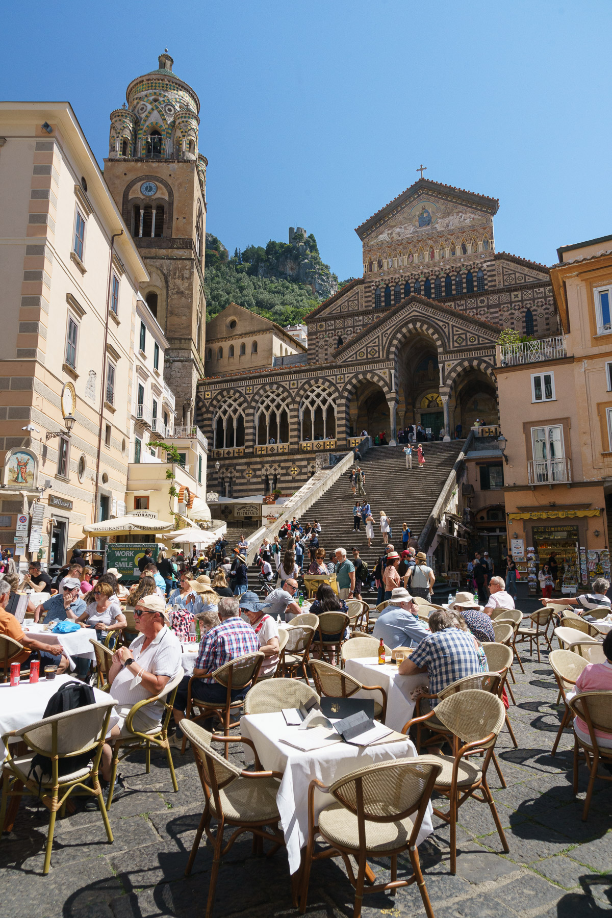 The beautiful Piazza Duomo and a view of the AmalfiCathedral