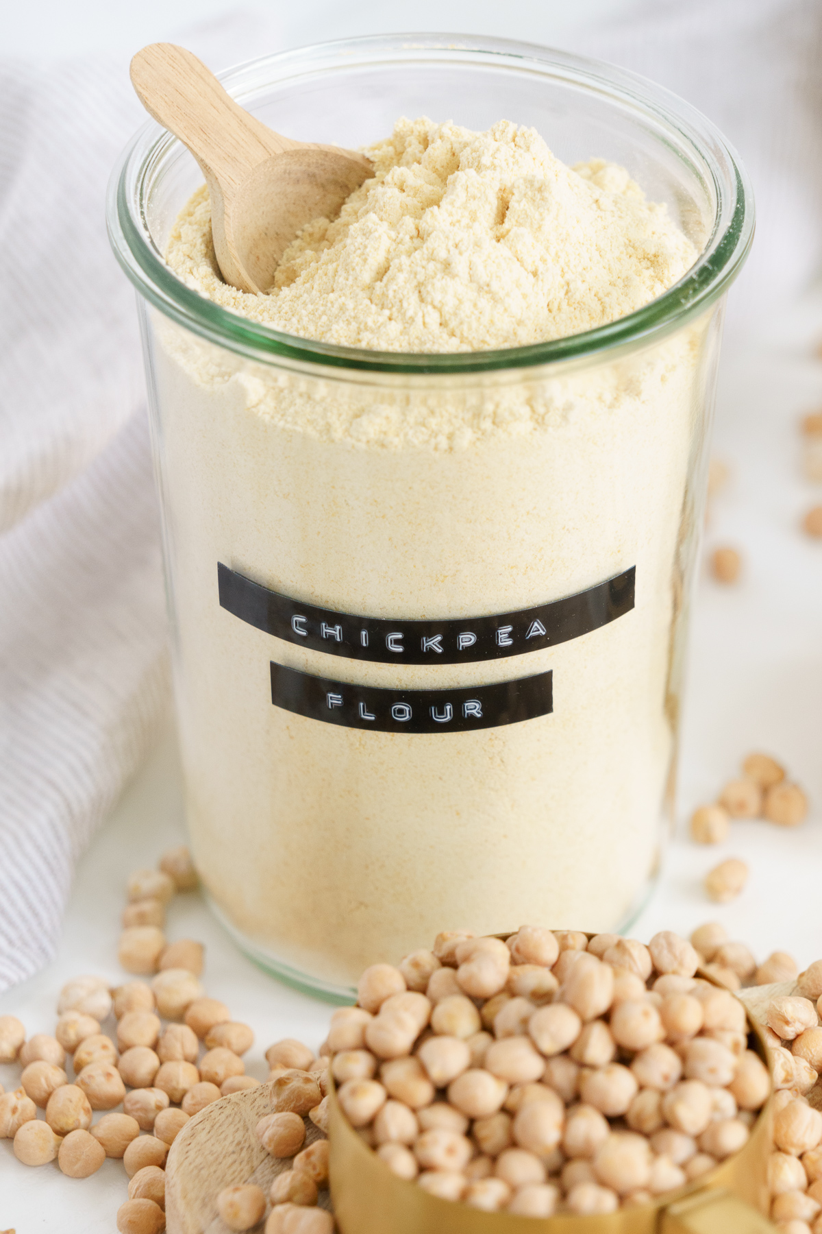 chickpea flour in a glass container