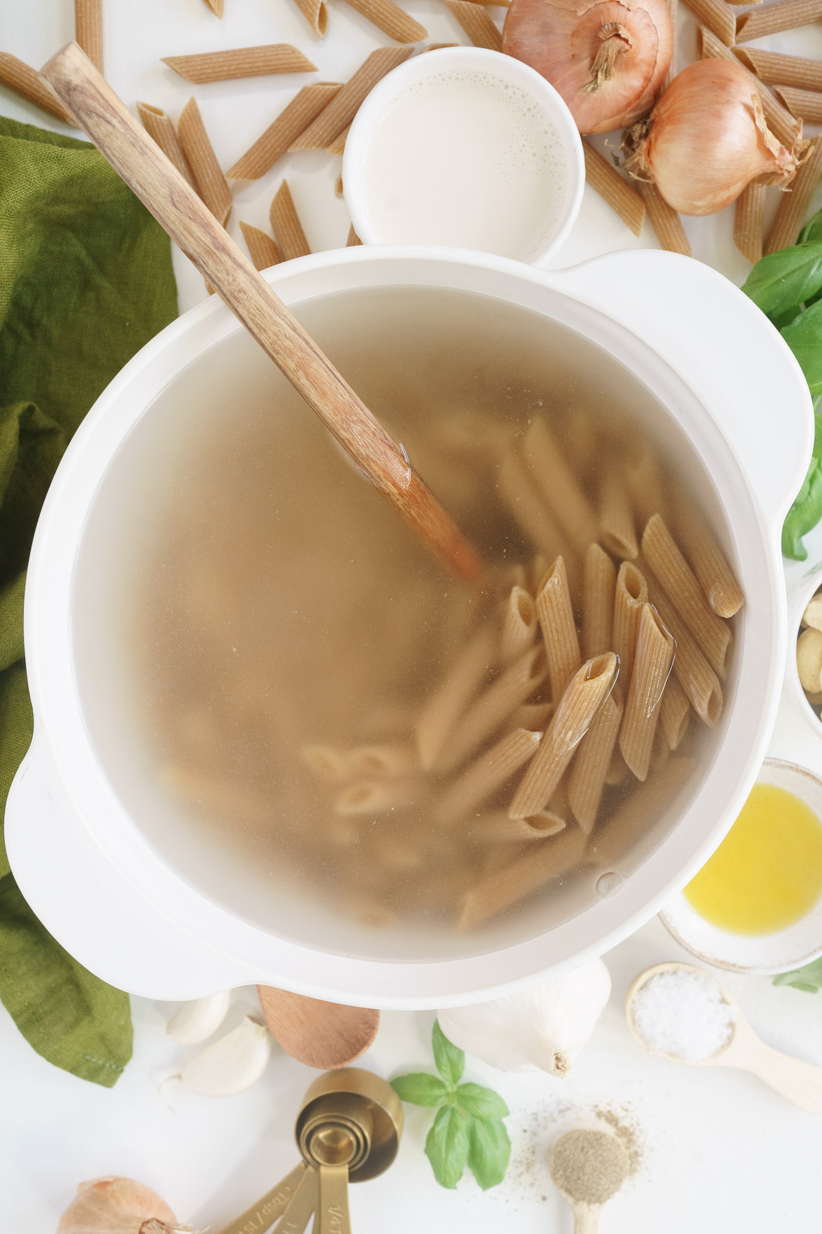 Cooking pasta in a large pot 