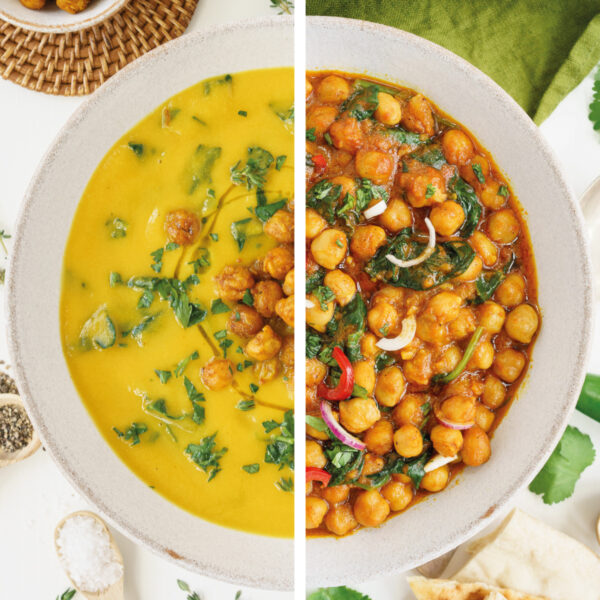 Collage of two chickpea recipe variations