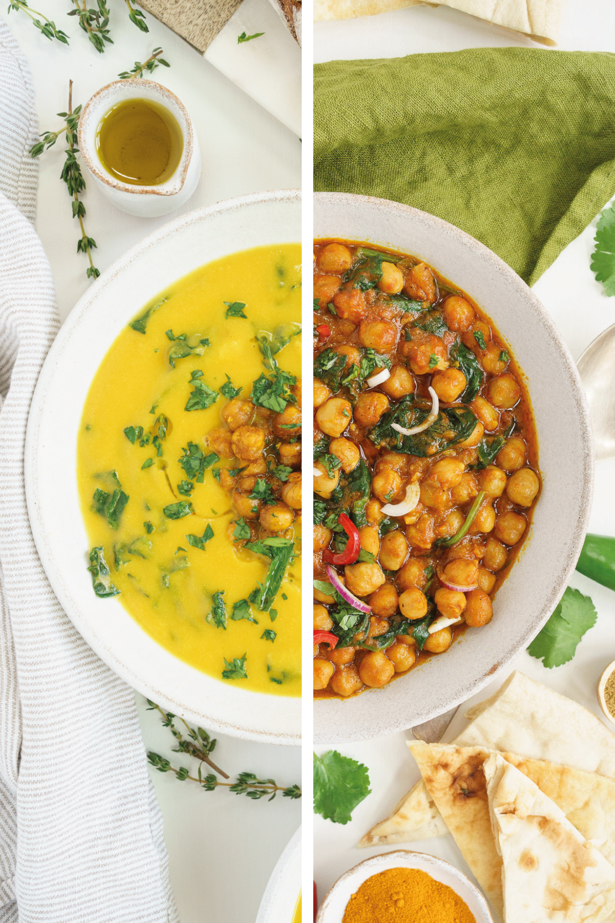 Collage of two chickpea recipe variations