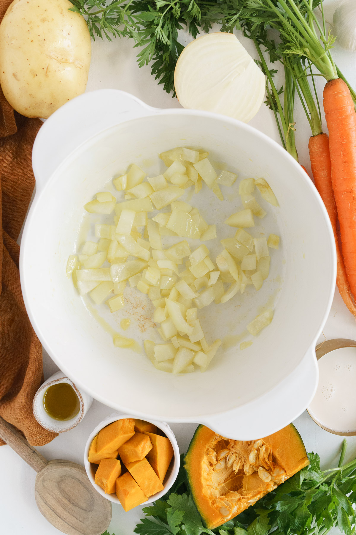 top view of chop onions in a pot