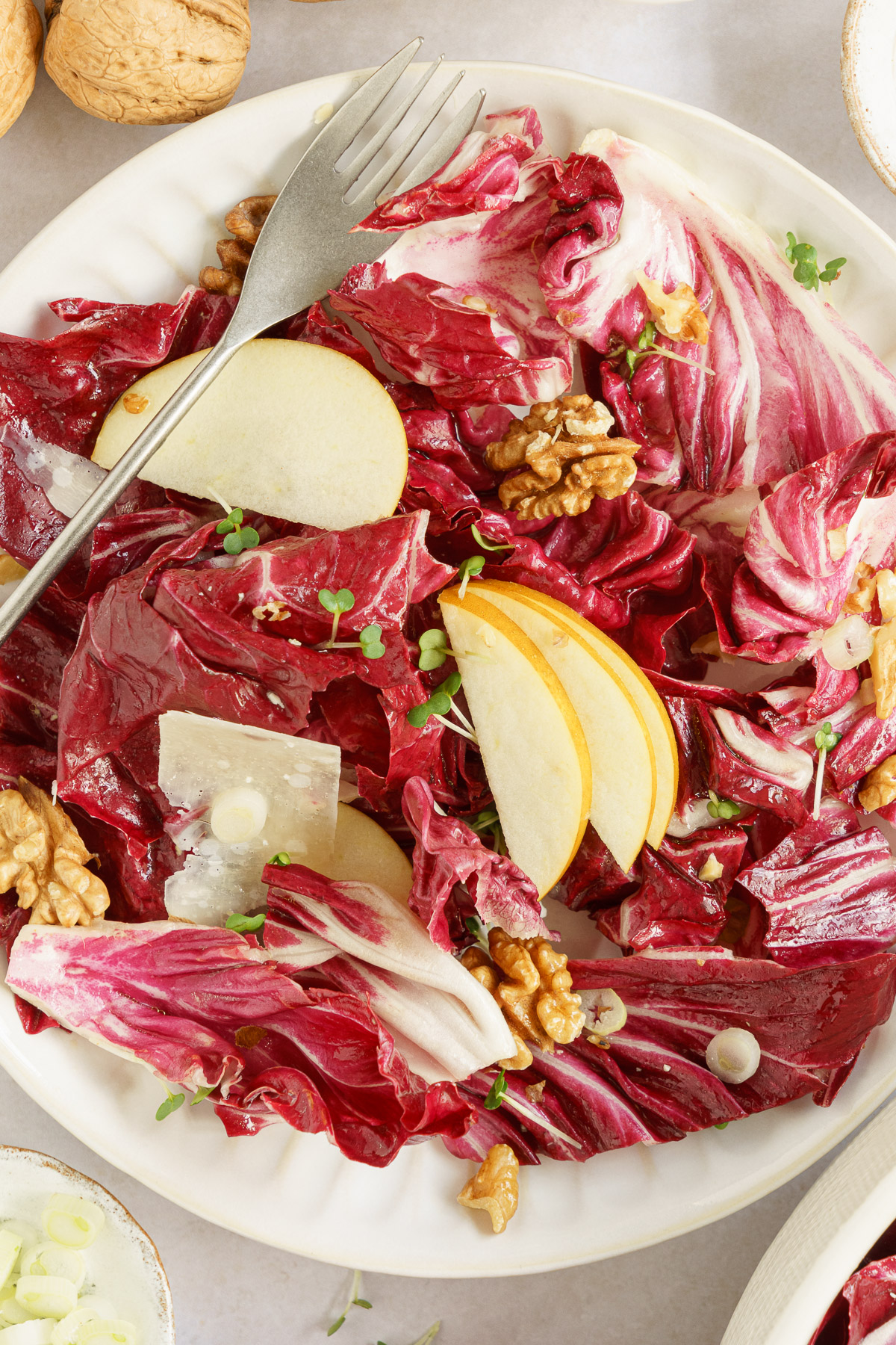 close up of delicious radicchio salad in a platter