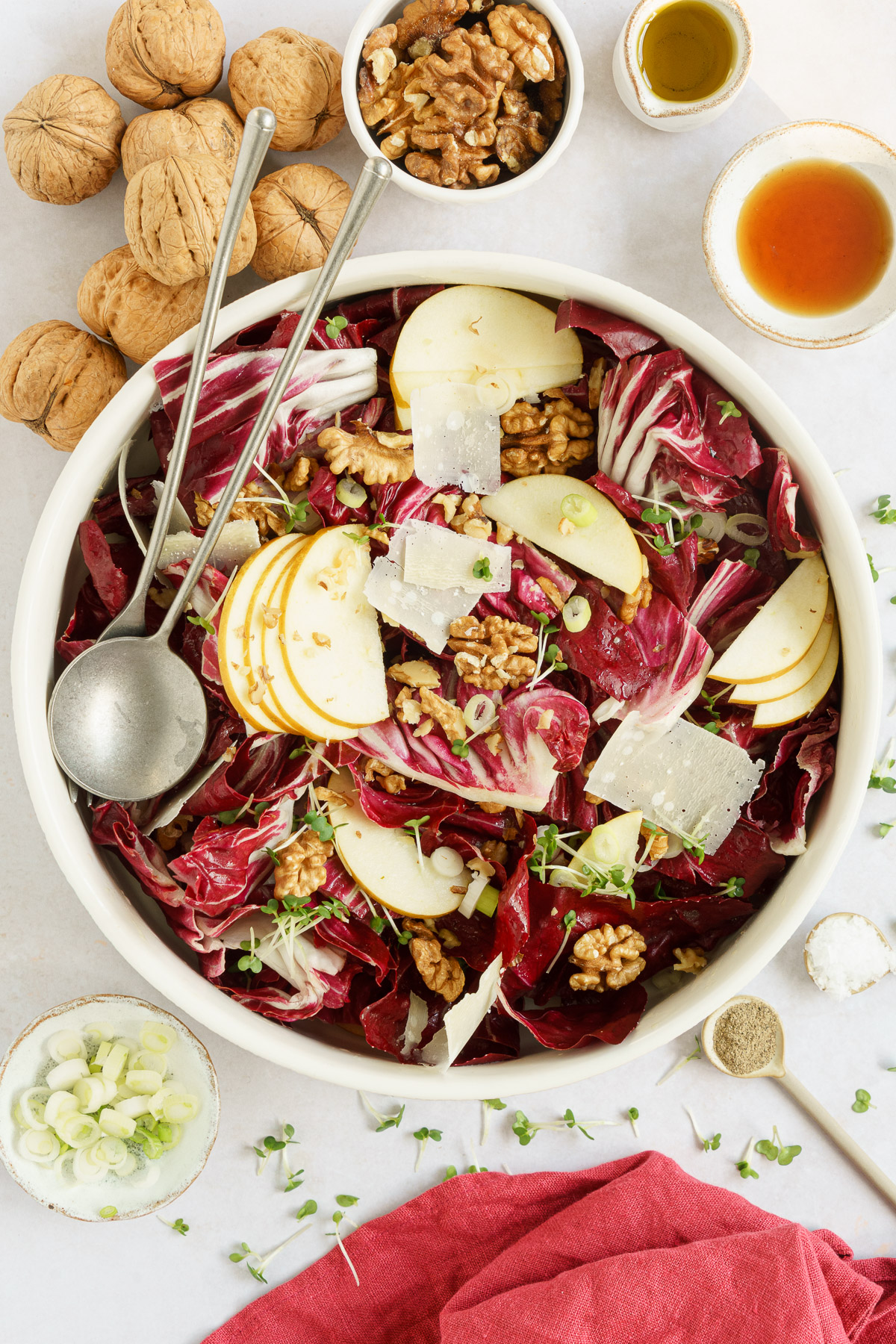 Top view of bowl filled with radicchio salad