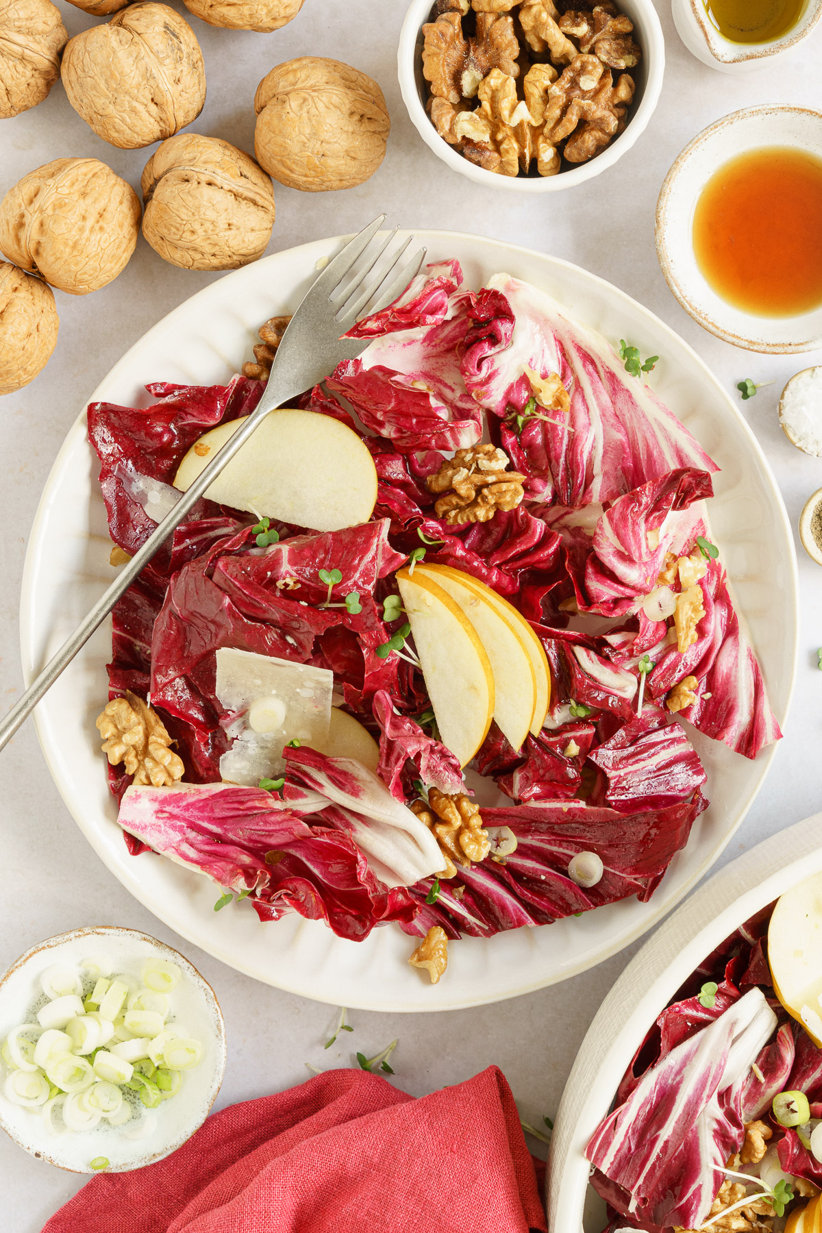 top view of radicchio salad in a bowl