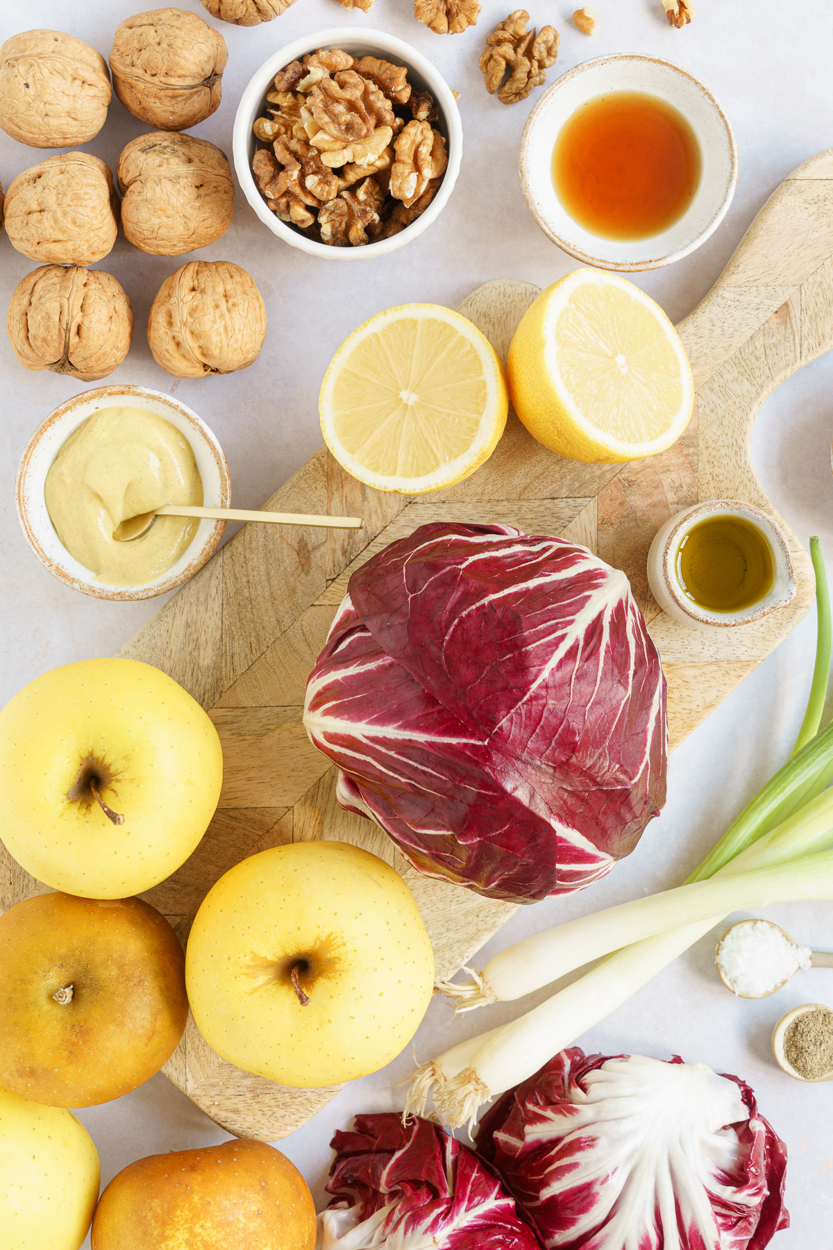 top view dressing ingredients of radicchio salad 