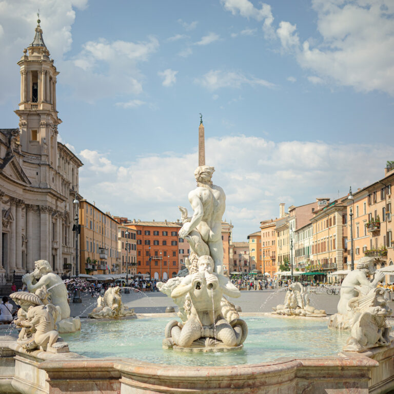 A close up of a fountain in Piazza Navona, Rome