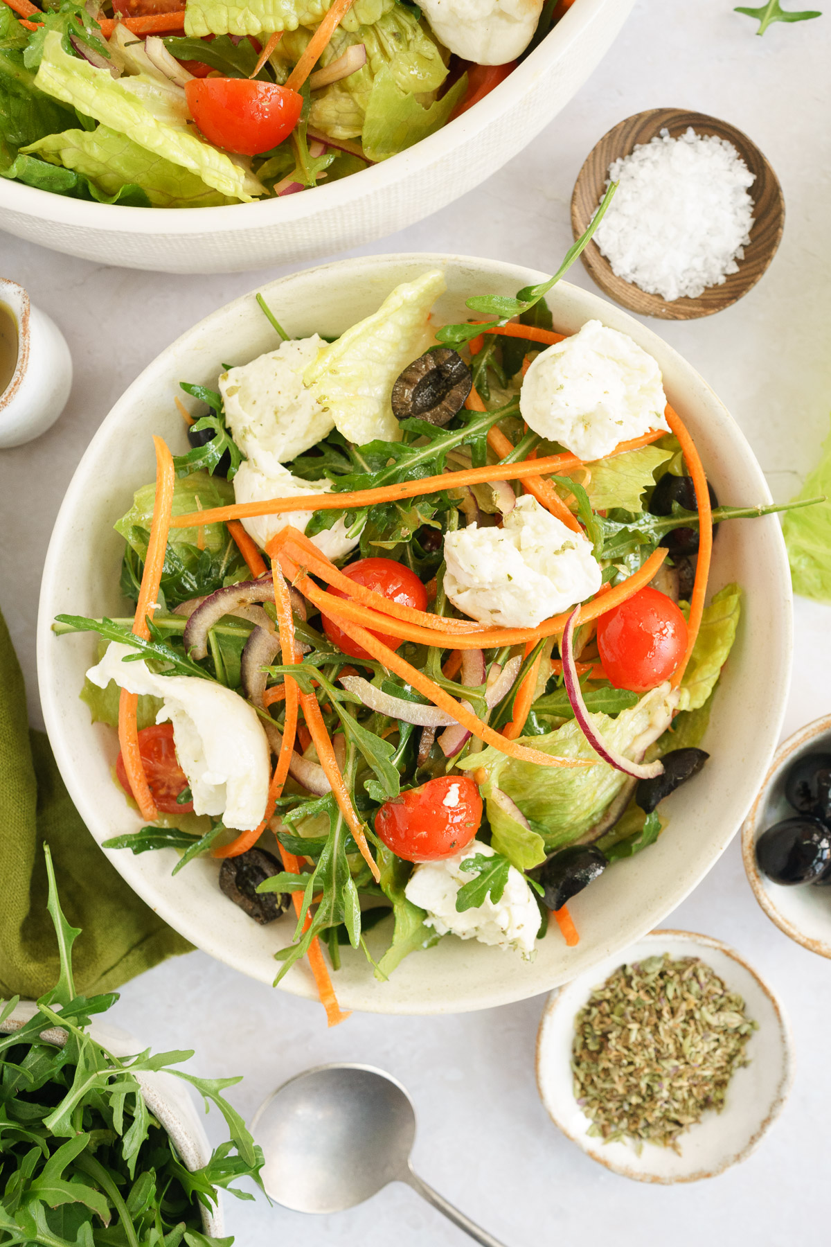 top image of a bowl full of italian salad