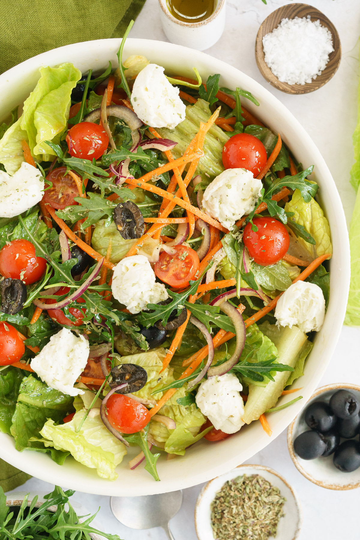 close up image of the italian salad in a bowl