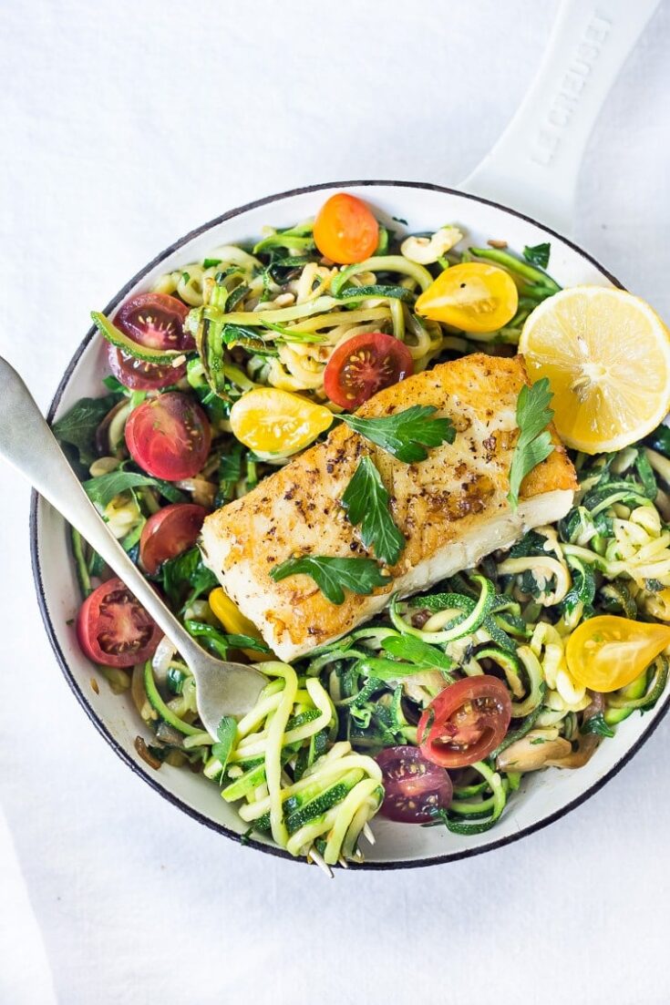 Image for Pan-Seared Halibut with Lemony Zucchini Noodles