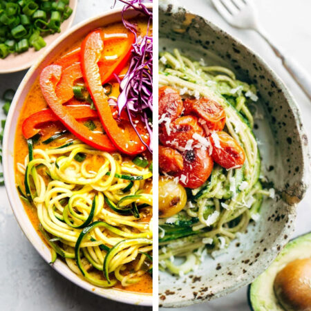 Collage of 2 zoodle recipes