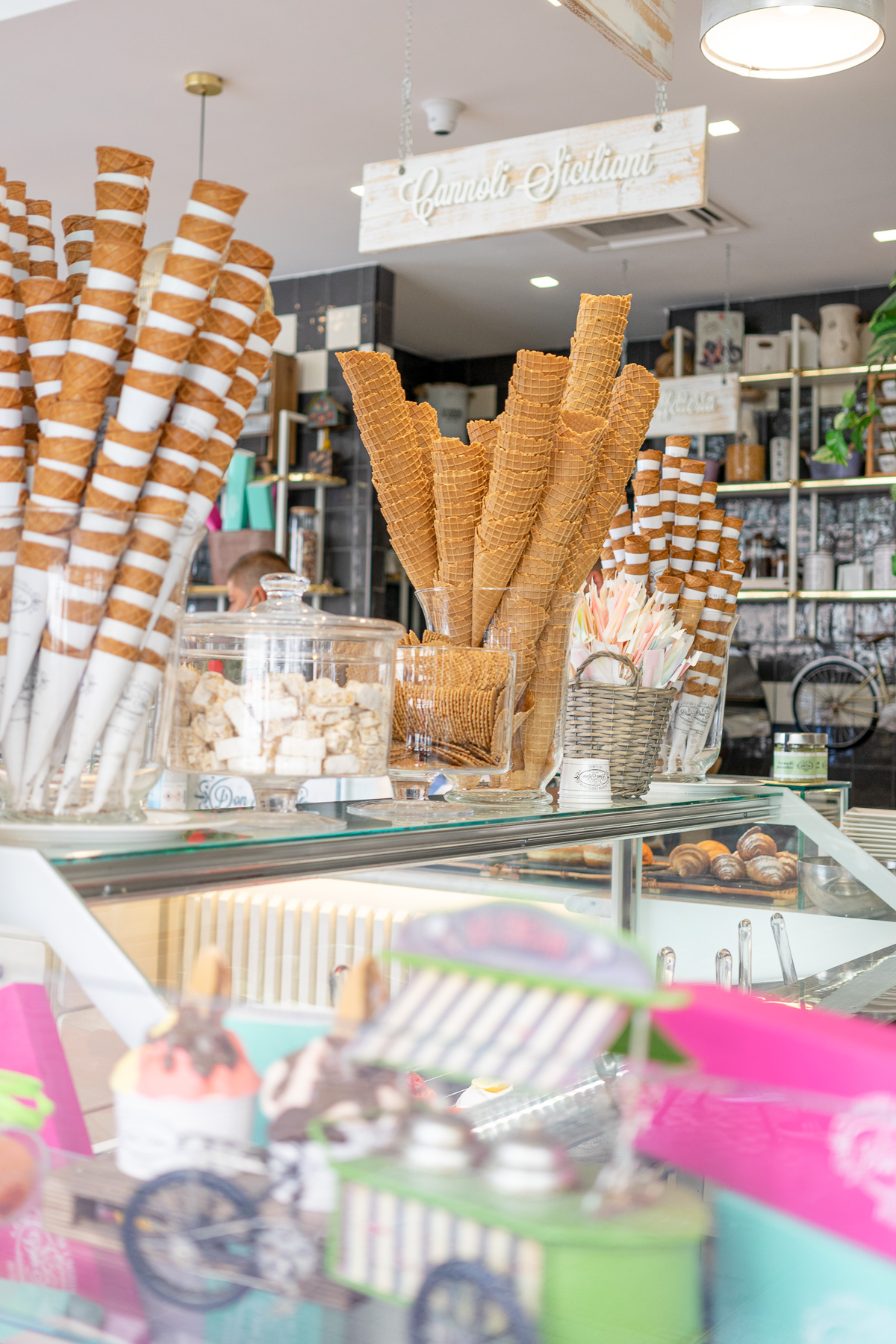Lots of cones in a gelateria in Rome