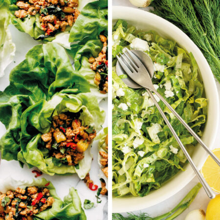collage of lettuce salad recipes