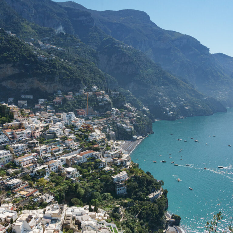 A view of Positano from the top of a cliff