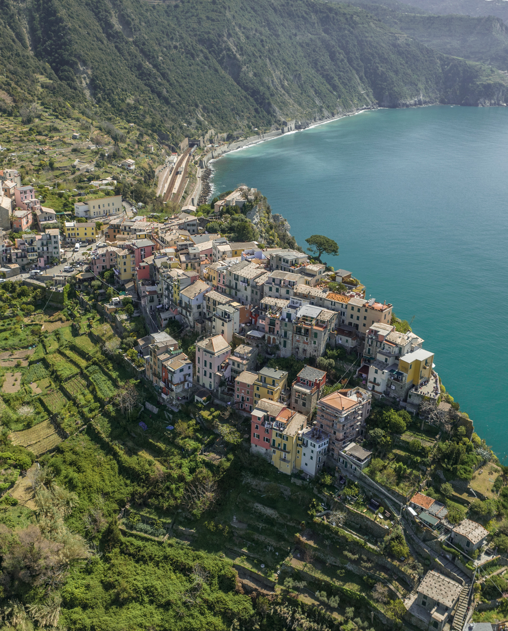 An aerial view of Corniglia in Cinque Terre