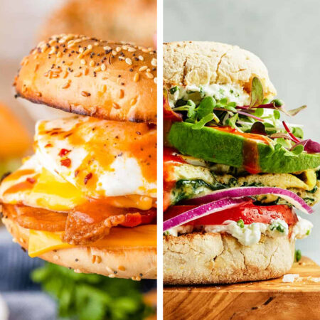collage of healthy breakfast sandwiches