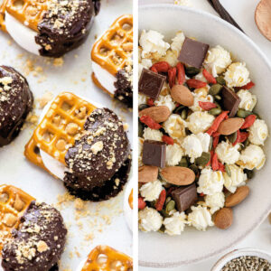 collage of camping snacks