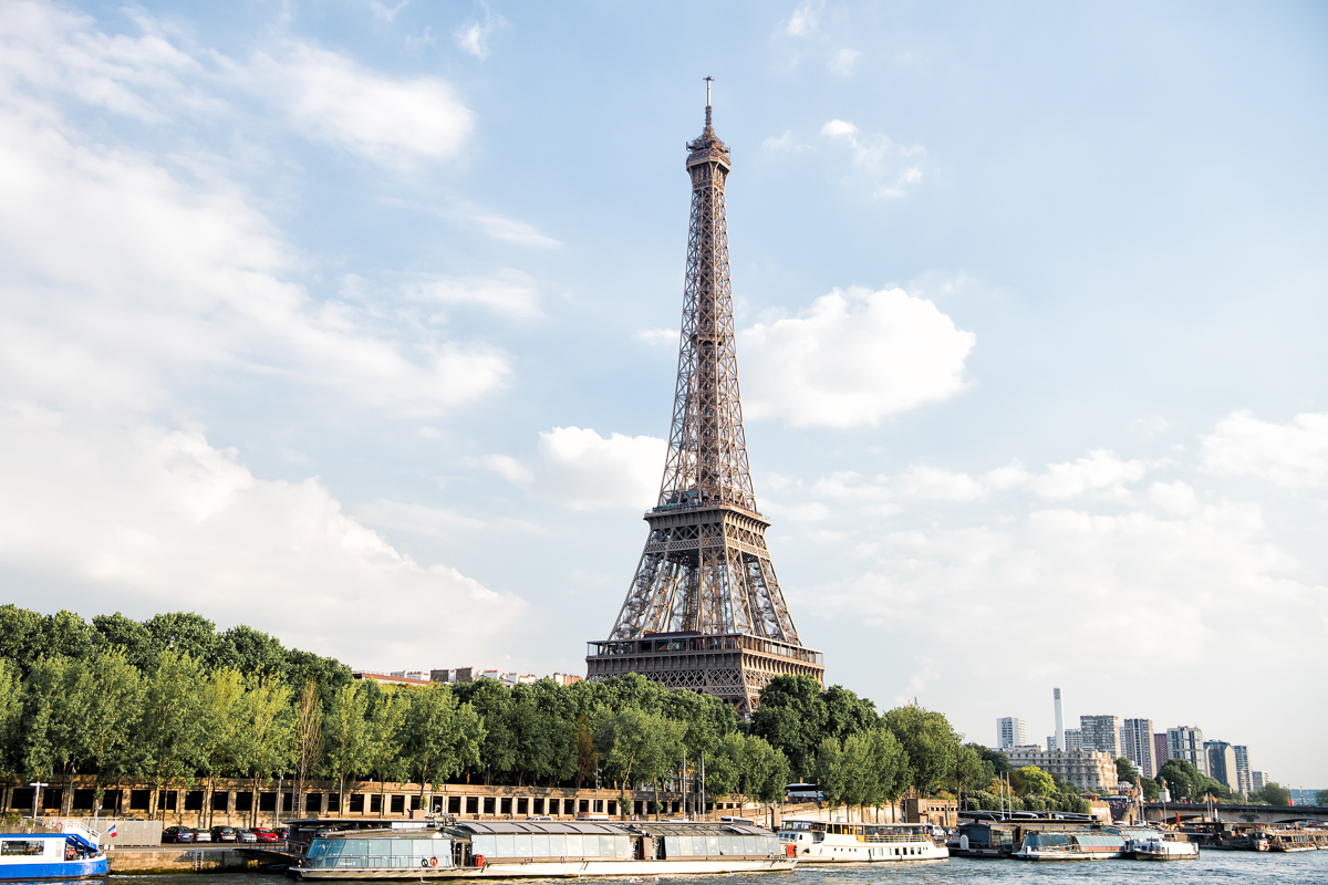 Eiffel Tower at sunset in Paris, France.