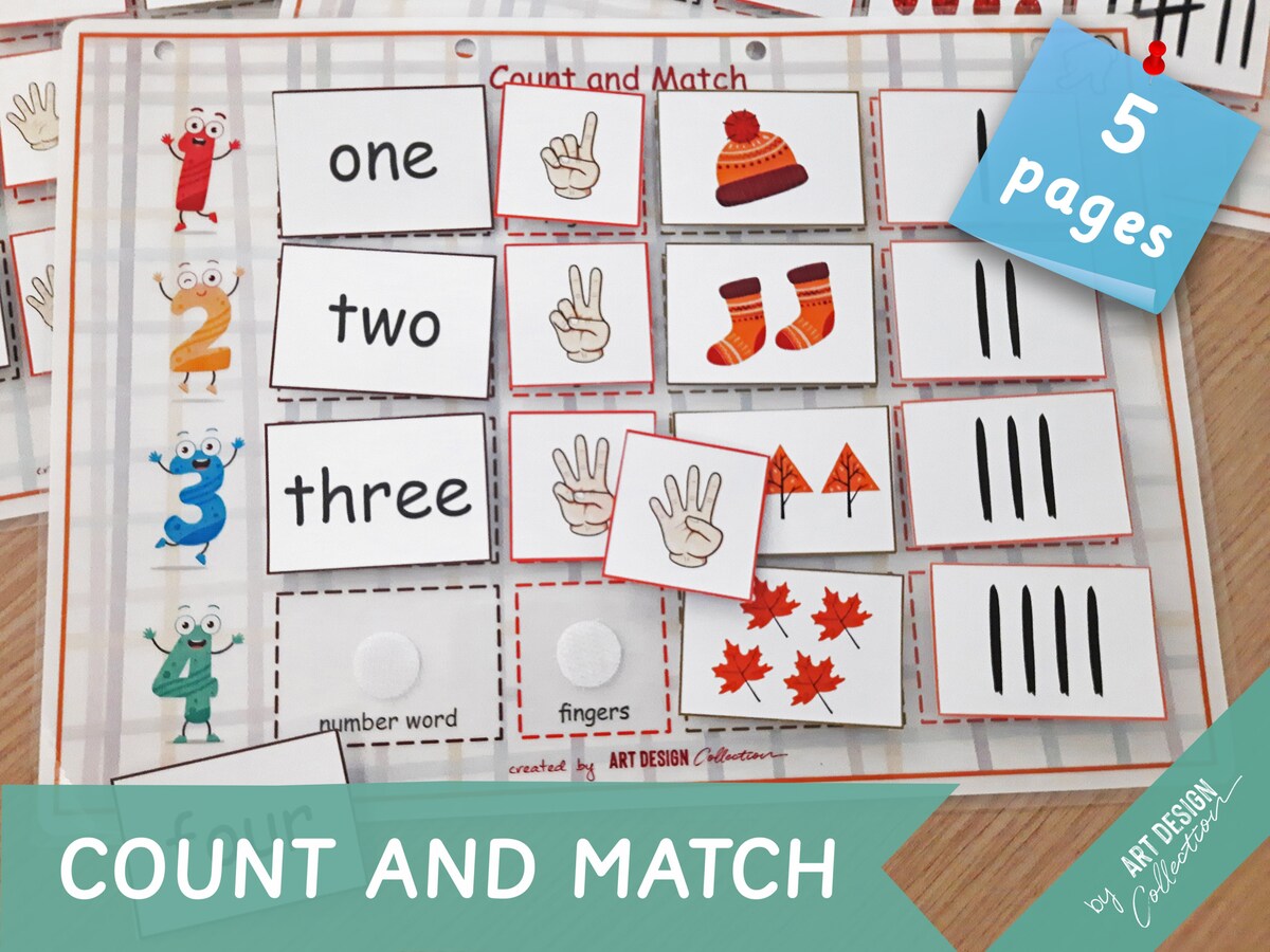 Printable flashcards and worksheets from Art Design Collection on Etsy