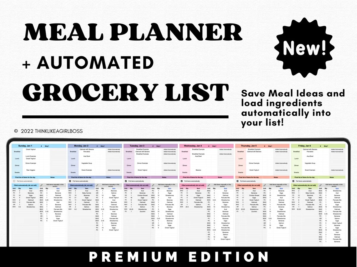 printable meal planners from Think Like a Girl Boss shop on etsy