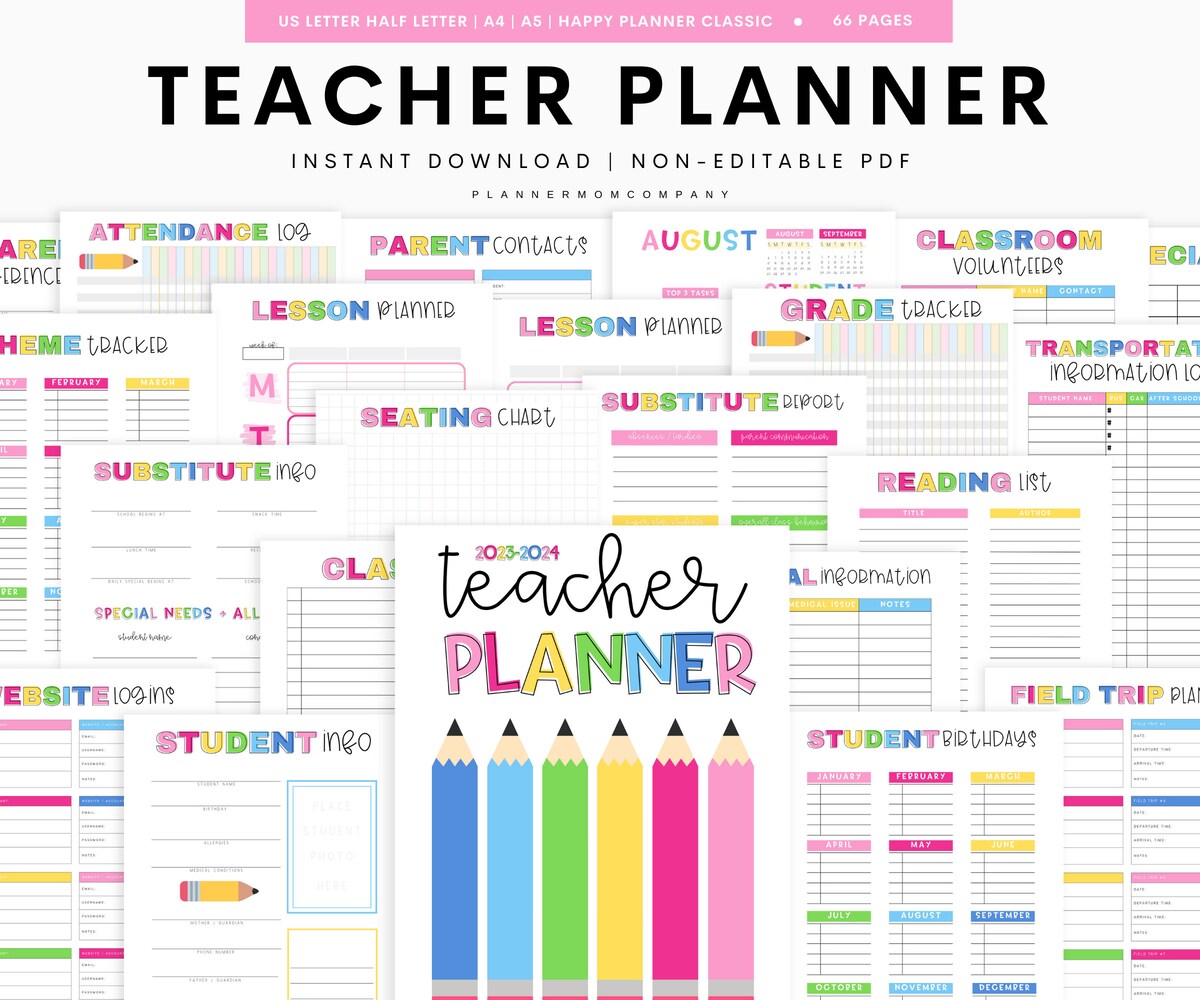 Printable teacher planners and organizers from Planner Mom Company shop on Etsy