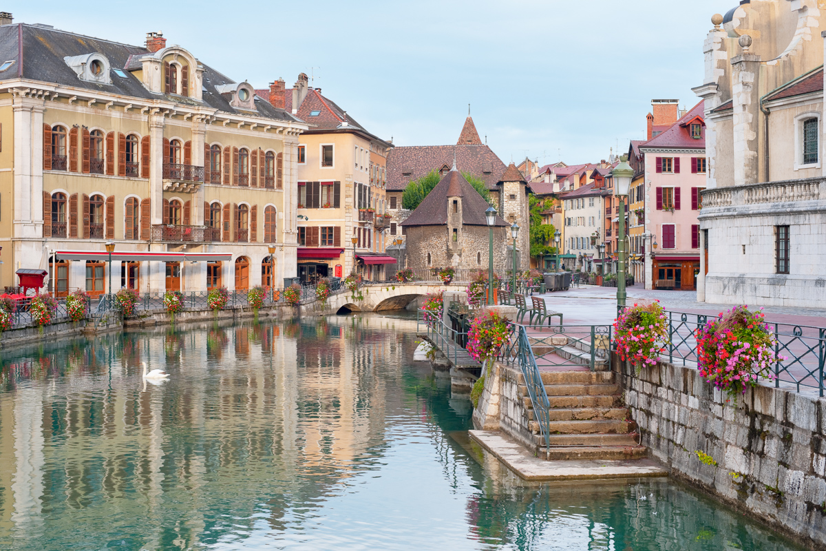 Morning view of Annecy and Palais de l'Isle 