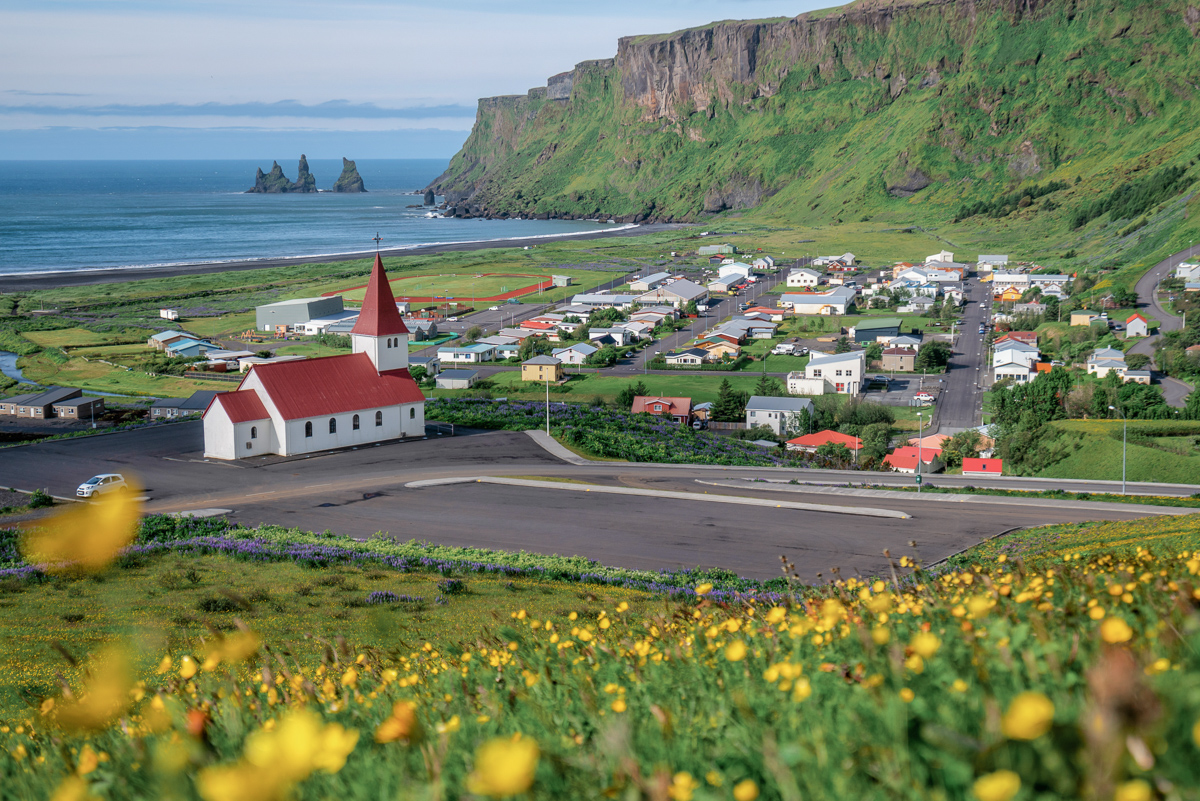 Beautiful town of Vik i Myrdal in Iceland in summer. 