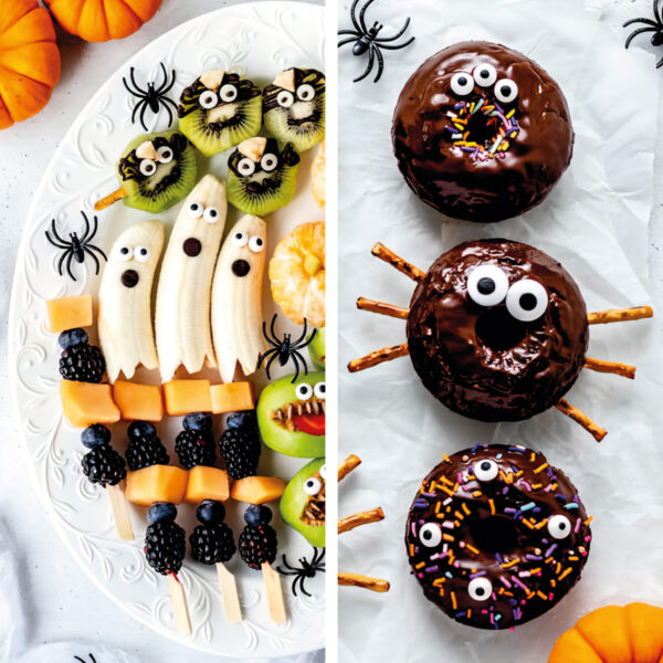 collage of healthy Halloween treats