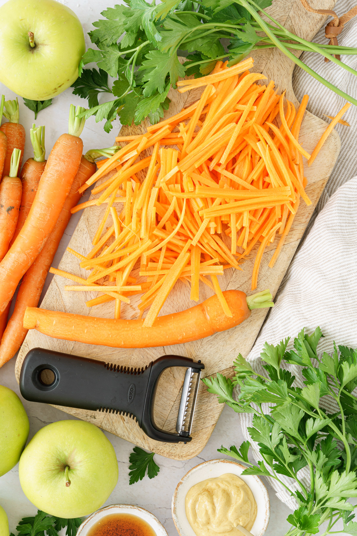 top image of a thinly sliced carrots 