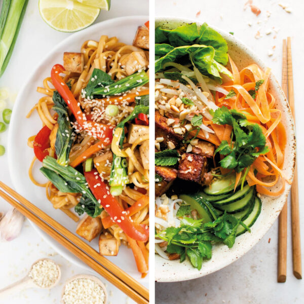 collage of vegan noodle recipes