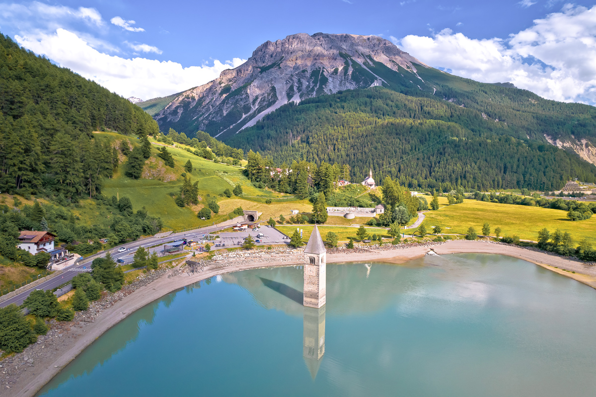 Submerged bell Tower, Lake Resia, South Tyrol, Italy