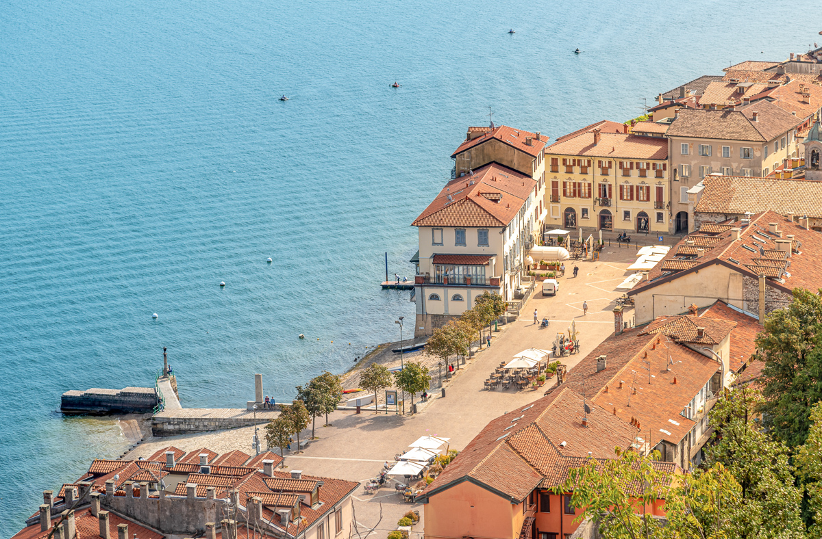 Top view of Arona on the shore of lake Maggiore