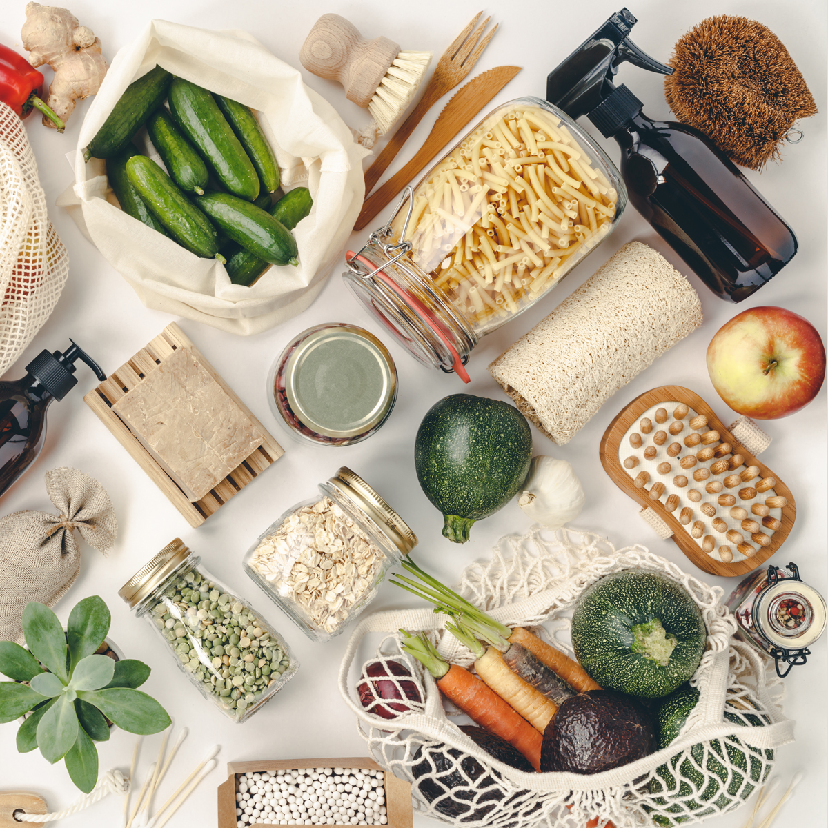 top view image of sustainable. and eco friendly household items