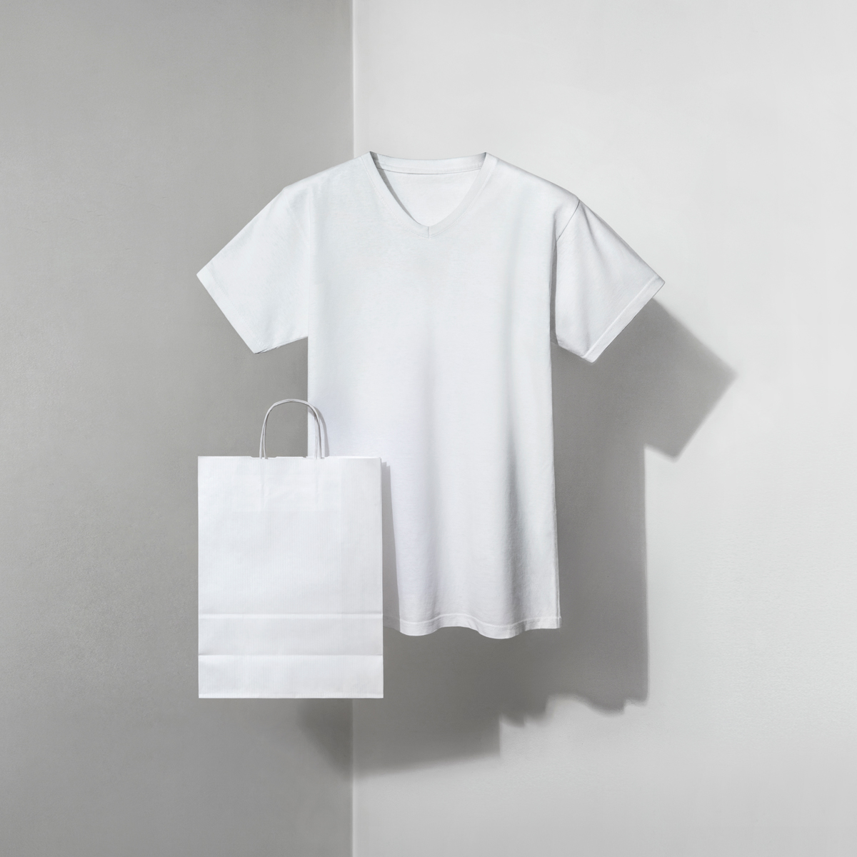 image of white t-shirt and white paper bag