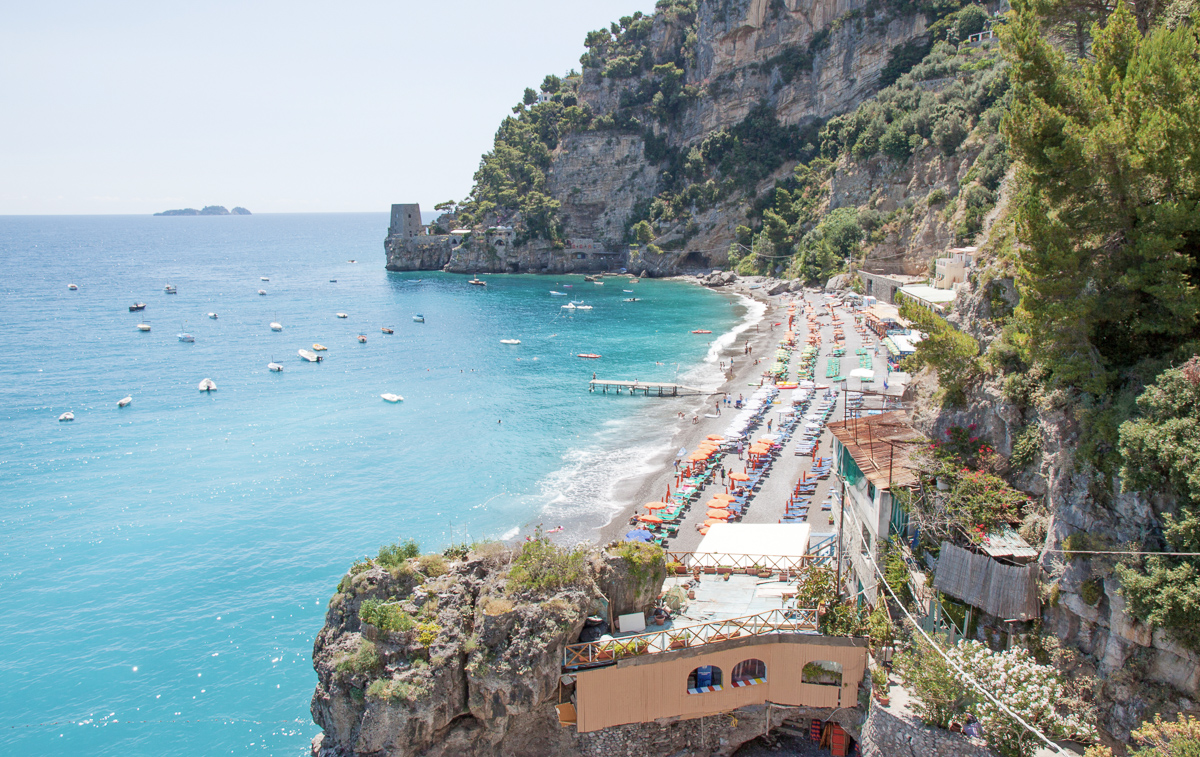 View of fornillo beach near Positano, Amalfi Coast, Italy
