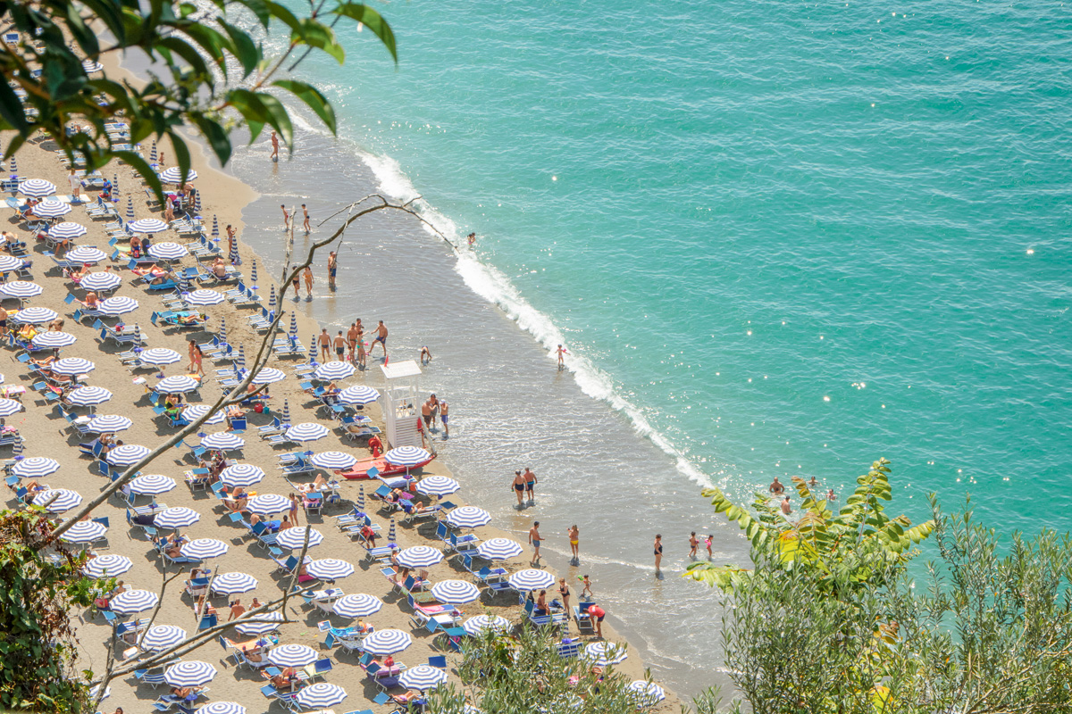A top down view of Spiaggia Crestarella on the Amalfi Coast