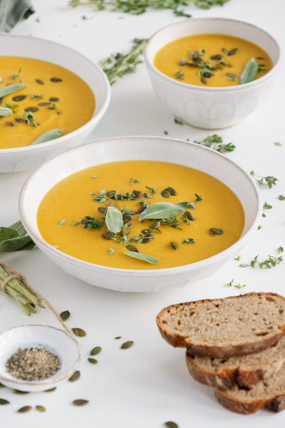 Bowl filled with vegan butternut squash soup