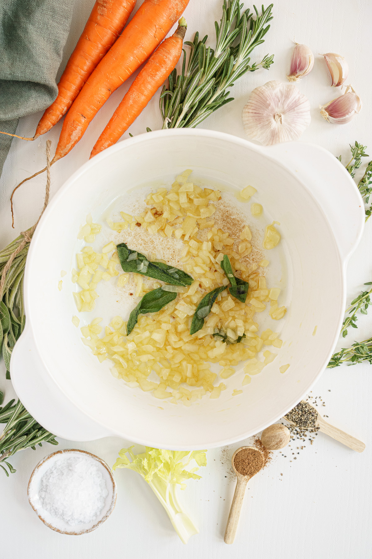 Pot filled with onions and sage