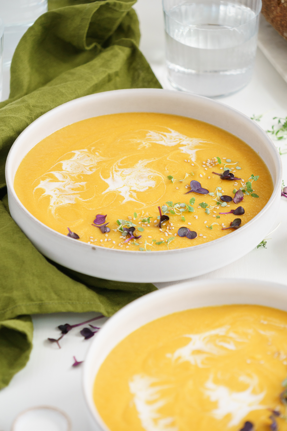 Vegan carrot ginger soup in a plate