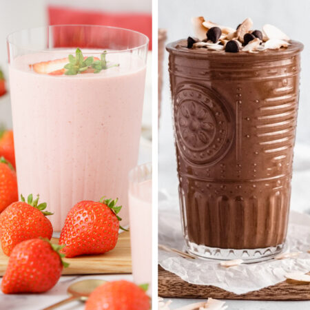 Collage of high calorie smoothies.