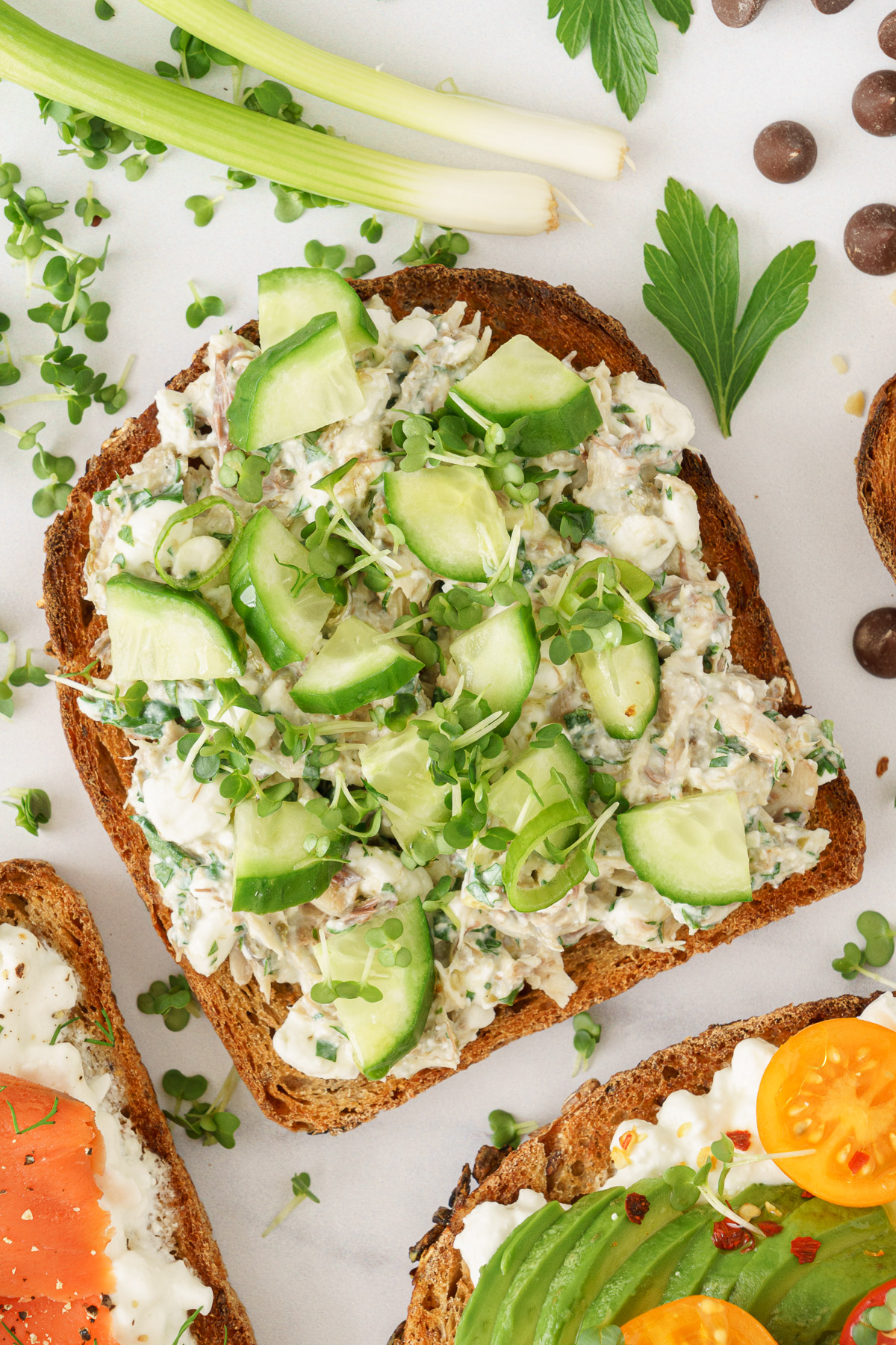 Tuna and cucumber variation of cottage cheese toast.