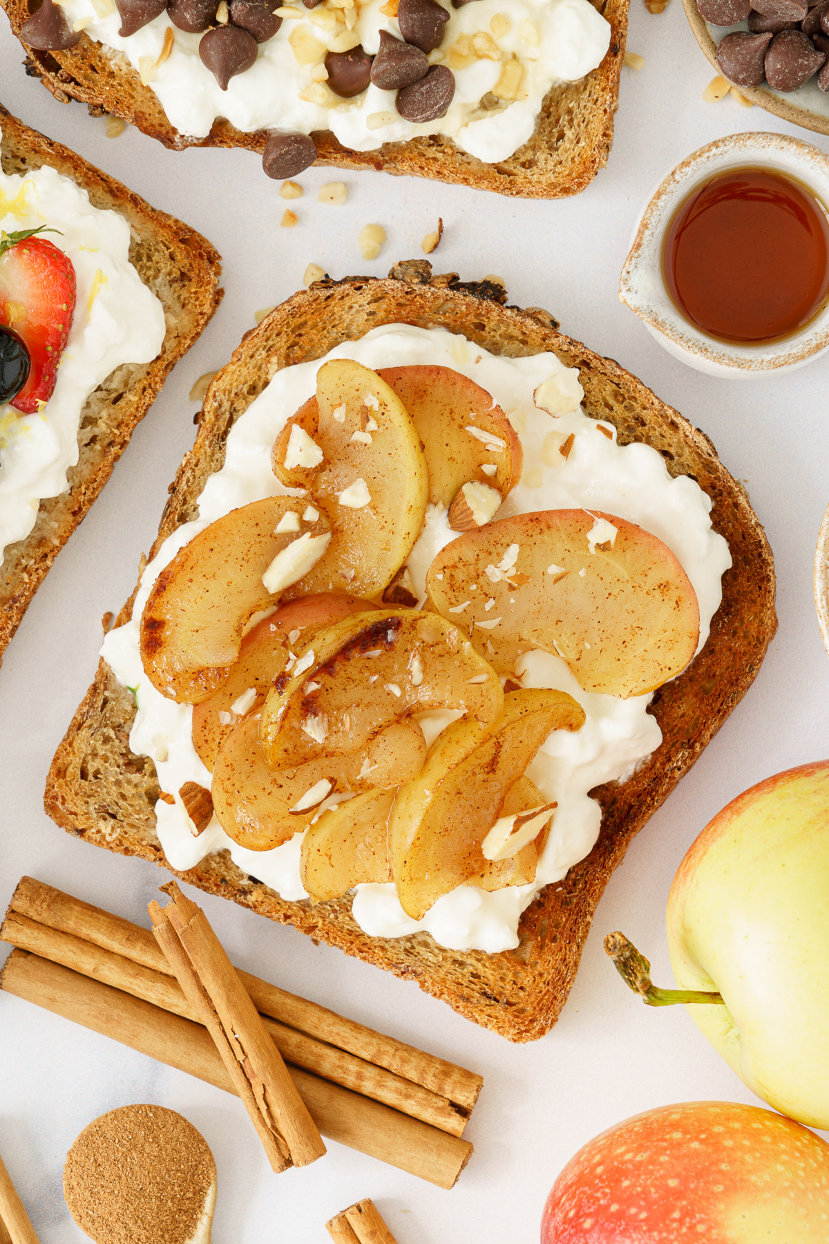 Cinnamon and caramelized apple variation of cottage cheese toast.