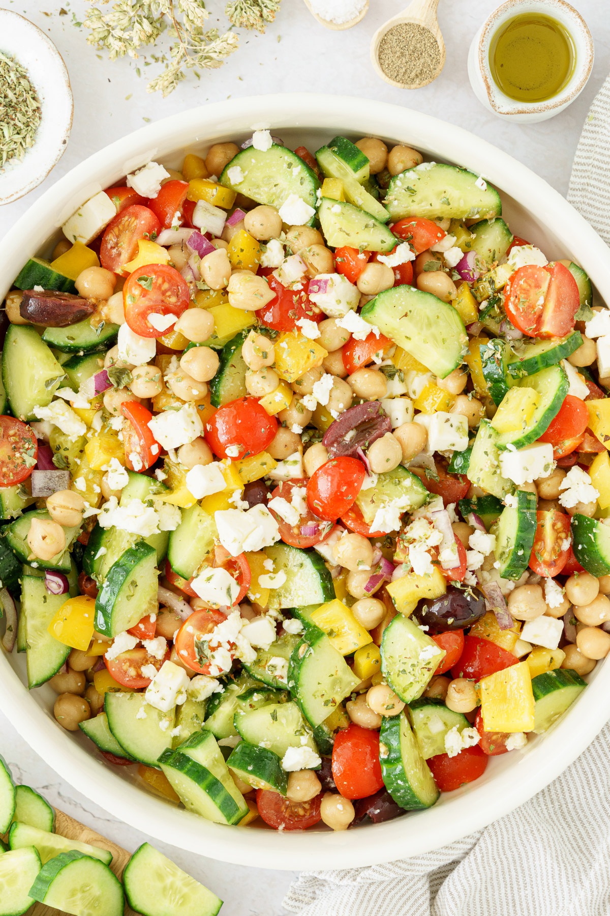 Greek chickpea salad in a bowl