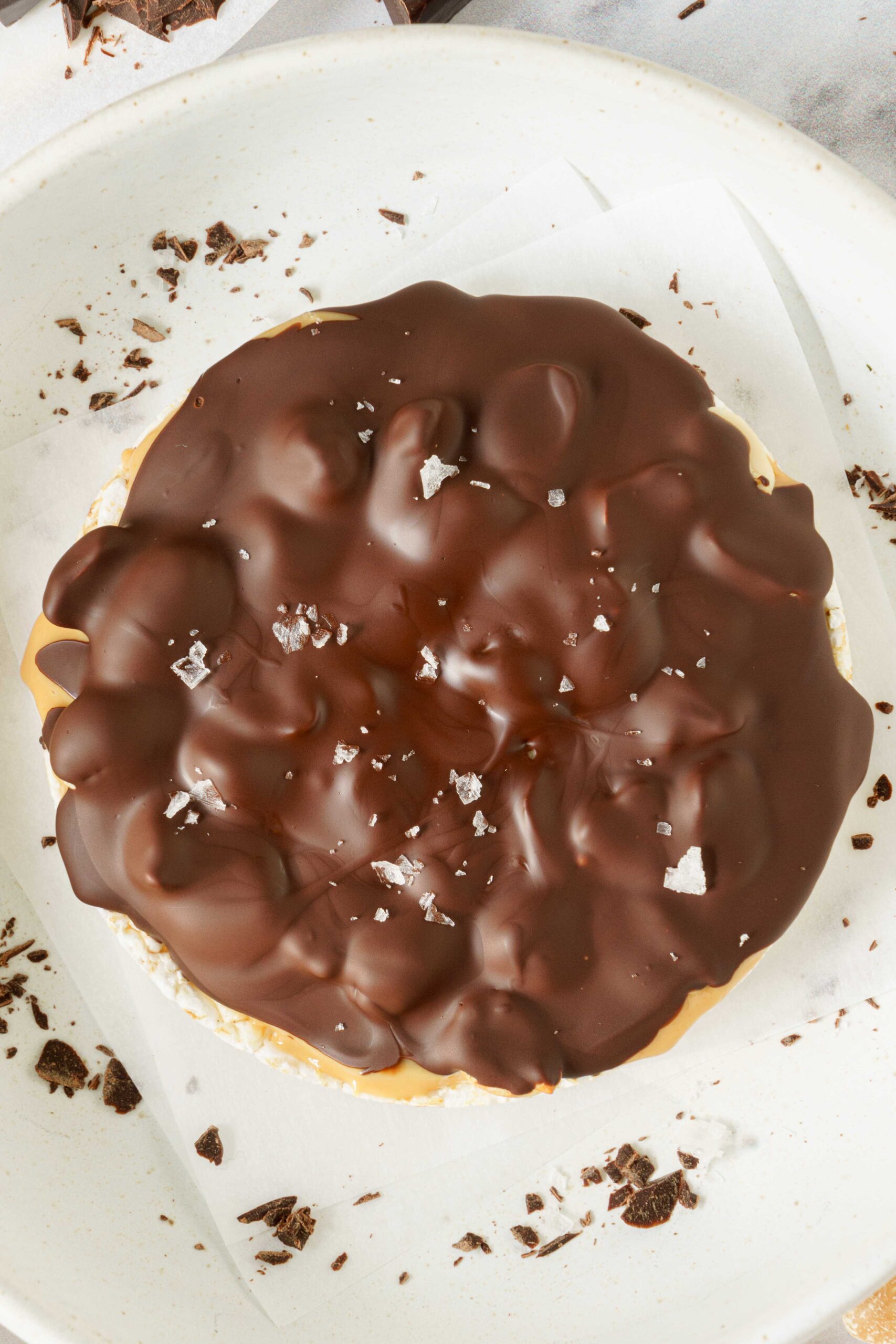 Close up of peanut butter rice cake.
