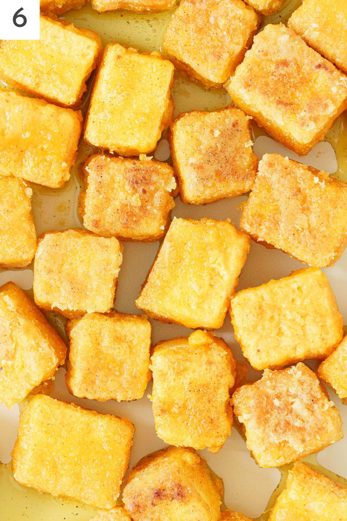 Golden brown and crispy fired tofu.