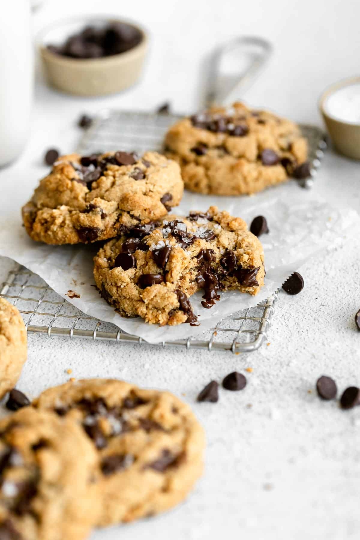 Almond flour peanut butter cookies on a baking sheet.