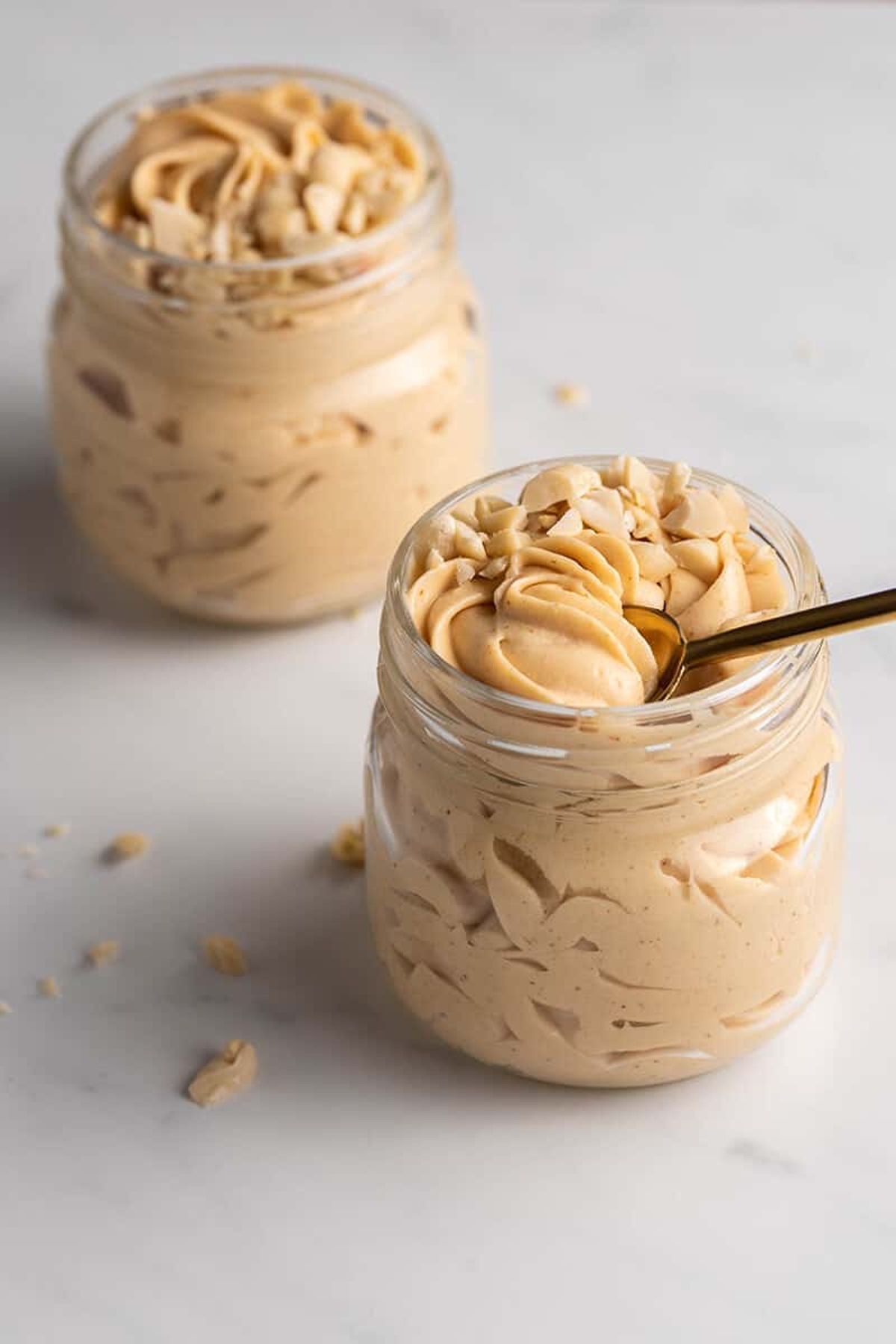 Keto peanut butter mousse on a jars.