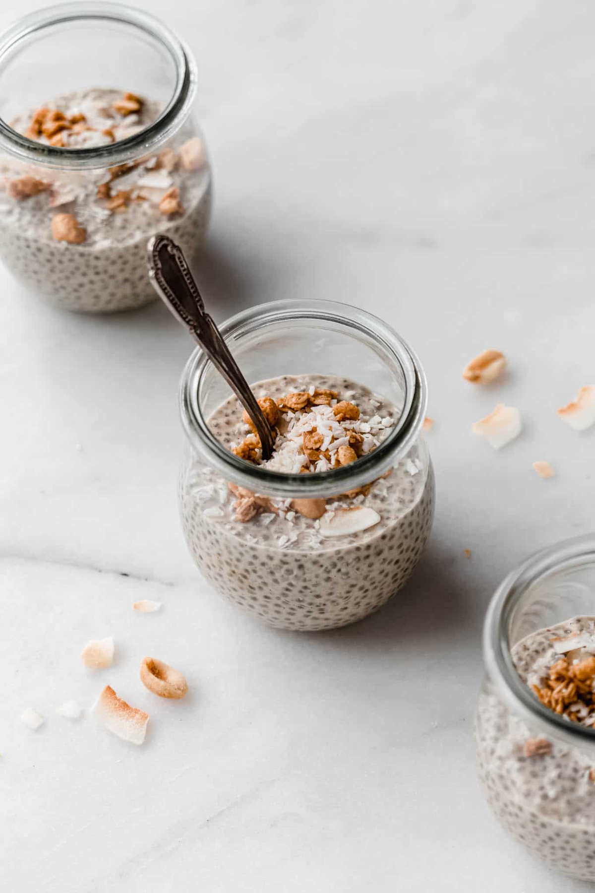 Peanut butter chia pudding on a jars.